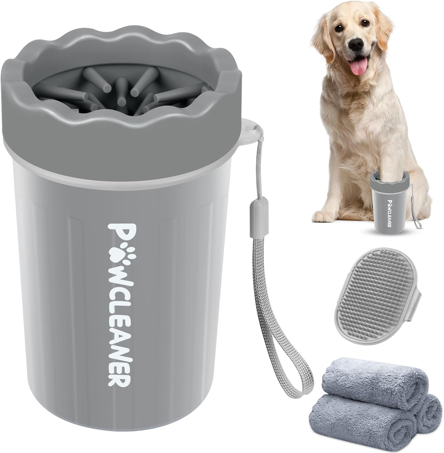 Limpiador de Patas para Perros y Gatos | Vaso con Cepillo de Silicona Suave + 3 Toallas Absorbentes | Disponible en Talles S, M y L